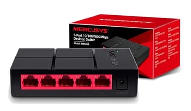 Mercusys MS105G - Switch Ethernet Gigabit de 5 portas (10/100/1000 Mbps, RJ45), Plug e Play, sem configuração, baixo consumo energético, silencioso e compacto, perfeito para computadores e Smart TV