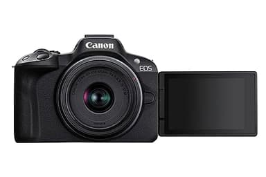 Canon EOS R50 Corpo Câmara Mirrorless + Objetiva RF-S 18-45 mm F4,5-6,3 IS STM, Câmara Evil APS-C (24,2 MP) -4 EV, Vídeo 4K 30 fps, Dual Pixel CMOS AF II, Ecrã Táctil de Ângulo Variável, Preto