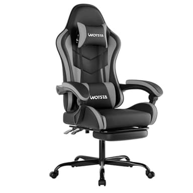 WOTSTA Cadeira Gaming, Cadeira de Escritório Ergonômica com Apoio para os Pés, Altura Regulável e Encosto Reclinável, Cadeira Gamer Adulto com Massagem, Cadeira de PC com Apoio para a Cabeça, 120 kg