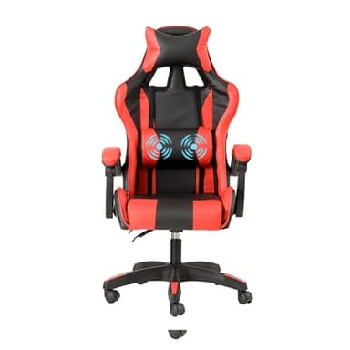 Baroni Home Cadeira de jogos ergonómica com massajador lombar, cadeira de escritório com encosto reclinável, com almofadas ajustáveis encosto de cabeça e suporte de costas, 50 x 55 x 117 cm (vermelho)