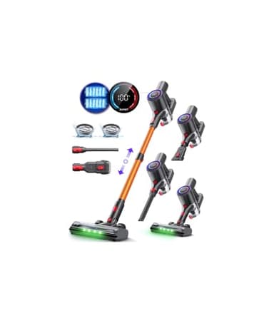 Zynet DP2 Aspirador sem cabo com bateria dupla, 45 KPa/60 Min/500 W, ecrã LED, tubo telescópico, automático, luz verde, aspirador vassoura sem fio para pelo de animais de estimação/tapetes/pisos duros