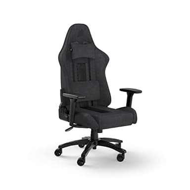 Corsair TC100 Relaxed Cadeira para Jogos - Tecido - Design Inspirado em Corridas - Almofada Lombar - Almofada Cervical Removível de Espuma Viscoelástica - Apoios de Braço Ajustáveis - Cinza e Preto