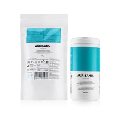 AURISANO Toalhetes de limpeza auriculares, 200 toalhetes húmidos, dispensador de 100 peças e substituição 100 unidades - Elimina a sujidade e o erumen - Limpador de aparelhos auditivos (2)