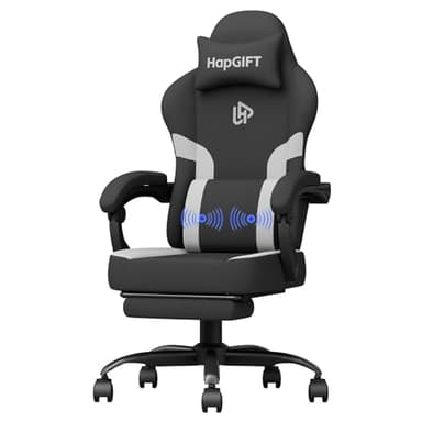 HapGIFT Cadeira Gaming ergonômica reclinável, com massageador, cadeira para jogos com apoios de cabeça e apoio para os pés, assento de jogos ajustável para adultos, 150 kg, (cinzento)