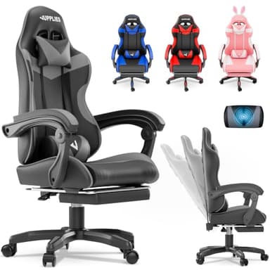 JUPPLIES Cadeira Gaming Profissional com Massageador - Cadeira de Escritório Ergonômica com Apoio para os Pés, Altura Regulável e Encosto Reclinável - Cadeira Gamer para Jogos