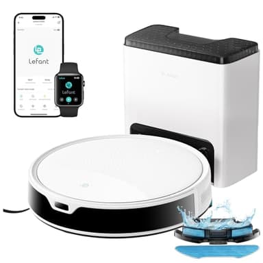 LEFANT M350 Robot aspirador e esfregona com mapeamento a laser ToF, corpo ultra fino 7,9 cm, sucção 6000 pa, auto-esvaziamento 75 dias, ideal para apartamentos, WiFi/Alexa/App, branco
