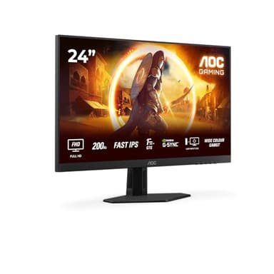 AOC Gaming 24G4HRE - Monitor Full HD de 24 Polegadas, 200 Hz, 1 ms, compensação S-Sync, HDR10 1920x1080, 2X HDMI 2.0, DisplayPort 1.4 Preto-Vermelho, 24 Polegadas FHD Fast IPS, Suporte Fixo
