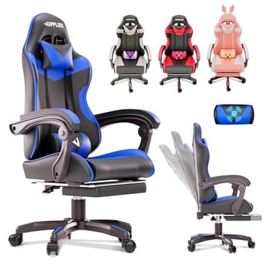 JUPPLIES Cadeira Gaming Profissional com Massageador - Cadeira de Escritório Ergonômica com Apoio para os Pés, Altura Regulável e Encosto Reclinável - Cadeira Gamer para Jogos