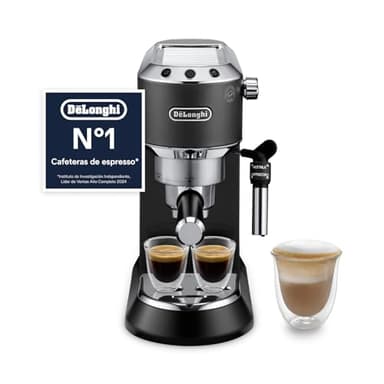 De'Longhi Dedica - Máquina de café com bomba de aço inoxidável para café moído ou monodose, máquina para espresso e cappuccino, depósito de 1,3 litros, sistema anti-gotejamento, EC685.BK, preto