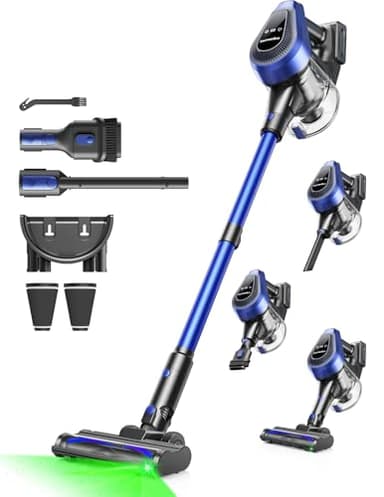 Ivormentico 50 m Aspirador sem cabo, 40 KPA aspirador sem cabo com LED verde, 550 W vassoura aspirador sem cabo com filtro de 8 camadas, aspirador vertical com 1,5 l, recipiente, azul escuro