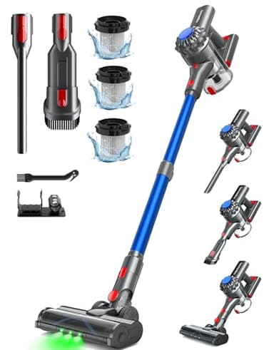 Ivormentico 50Min Aspirador sem Fios, 40KPA Aspirador sem Fios, 450W Vassoura Aspiradora sem Fios com Escova para Pavimentos Melhorada, Aspirador Vertical com LED Verde, para Pavimento/Cabelo, Azul