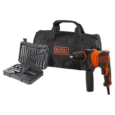 BLACK+DECKER Berbequim de percussão com cabo 710W, ação percutora de alto desempenho, velocidade variável, inclui 32 acessórios em bolsa macia, BEH710SA32-QS