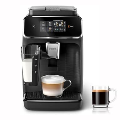 PHILIPS Série 2300 Cafeteira super automática - sistema de leite LatteGo, 4 tipos de café, ecrã táctil a cores, SilentBrew, moinho cerâmico. Preto mate (EP2330/10)