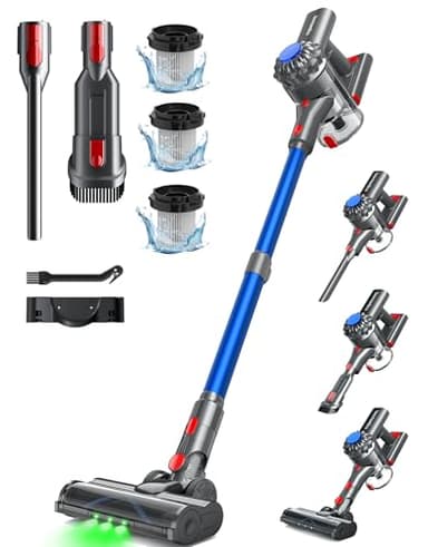 Ivormentico 50Min Aspirador sem Fios, 40KPA Aspirador sem Fios, 450W Vassoura Aspiradora sem Fios com Escova para Pavimentos Melhorada, Aspirador Vertical com LED Verde, para Pavimento/Cabelo, Azul