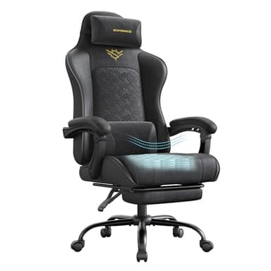 SONGMICS Cadeira Gaming, Cadeira Ergonômica de Escritório, com Molas, Apoio para os Pés e Apoio de Braços, Preto Tinta OBG079B01