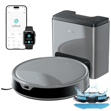 Lefant M350 Robot aspirador e esfregona com mapeamento a laser ToF, corpo ultra fino 7,9 cm, sucção 6000 pa, auto-esvaziamento 75 dias, ideal para apartamentos, WiFi/Alexa/App, cinzento