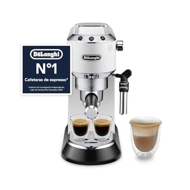 De'Longhi Dedica - Cafeteira de bomba de aço inoxidável para café moído ou monodose, cafeteira para expresso e cappuccino, depósito de 1,3 litros, sistema anti-gotejamento, EC685.W, branco