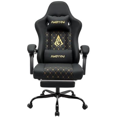 Andyou Cadeira Gaming ergonómica profissional com suporte lombar, cadeira Gamer para adulto, giratória e reclinável, com apoio para os pés ajustável e tecido respirável, suporte de 150 kg para