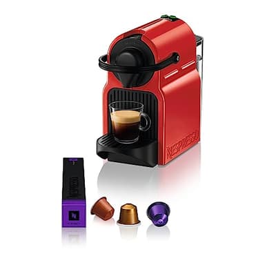 Krups Nespresso Inissia XN1005 - Máquina de café monodose de cápsulas Nespresso, 19 bares, desligamento automático, capacidade de 0,7L, design compacto, modo eco, cor vermelho, inclui kit de