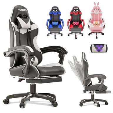JUPPLIES Cadeira Gaming Profissional com Massageador - Cadeira de Escritório Ergonômica com Apoio para os Pés, Altura Regulável e Encosto Reclinável - Cadeira Gamer para Jogos
