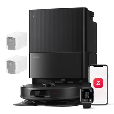 roborock QV 35A Conjunto de Aspirador Robô, 8000Pa de sucção, Duas mopas giratórias e ajustáveis, escovas anti-emaranhados, tecnologia reativa para evitar obstáculos, navegação e mapeamento, Preto