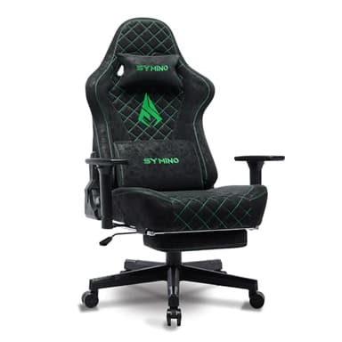 Symino Cadeira Gaming ergonómica, poltrona Gamer reclinável (90 ° - 150 °) com suporte lombar e apoio de cabeça ajustáveis, apoio de braços 3D, imitação Suede Black, capacidade 200 kg