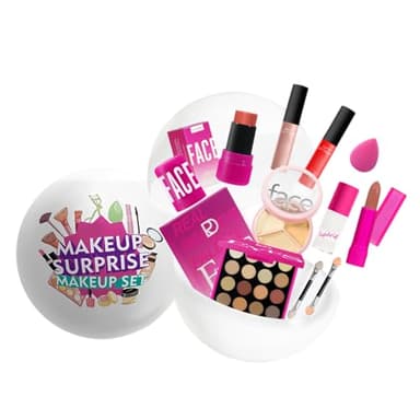 Mini conjunto de maquilhagem completo de 10 peças com paleta de sombras 16 cores, 2 batons líquidos mate, batons, brilho, autocolante de blusão, corretor de 3 tons, pincéis, esponja, presente mulher