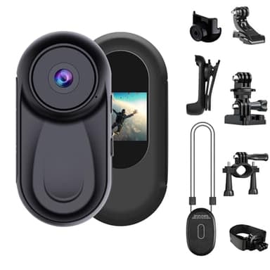 OBEST Câmara ação 360 visão noturna, mini câmaras desportivas capacete para moto HD 1080P, Vlog Camera vídeo Bodycam, POV câmara com ecrã 0,85" grande ângulo de 120 para ciclismo, Acc multifunções