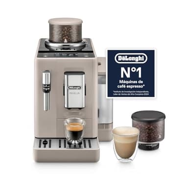 De'Longhi Rivelia – Máquina de Café Superautomática Perfeita, Espumador de Leite Manual, 8 Bebidas One-Touch, Ecrã Táctil a Cores, Depósitos de Grãos de Café Intercambiáveis, Bege (EXAM440.35.BG)