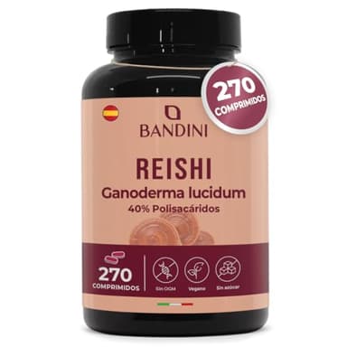 Bandini Reishi Cogumelo 270 comprimidos | Equivalentes de 16,900 mg (13:1) | 40% de polissacarídeos, extrato de Ganoderma Lucidum, Para 4 meses, suplemento alimentar puro 100% vegan e natural