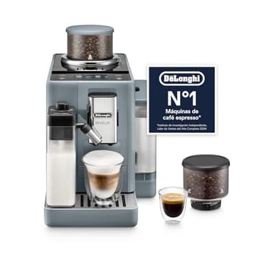 De'Longhi Rivelia – Cafeteira Superautomática, Jarra de Leite Automática LatteCrema, 16 Bebidas One-Touch, Ecrã Táctil, Depósitos de Grãos de Café Intercambiáveis, Cinzento (EXAM440.55.G)