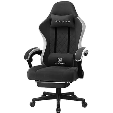 GTPLAYER Cadeira Gaming tecido ergonómico respirável cadeira Gamer reutilizável com apoios para os pés, almofada lombar e encosto de cabeça cadeiras Gaming regulável em altura para jogos de estudo e trabalho preto