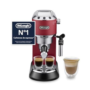 De'Longhi Dedica - Cafeteira de Bomba de Aço Inoxidável para Café Moído ou Monodose, Cafeteira para Espresso e Cappuccino, Depósito de 1,3 Litros, Sistema Anti-gotejamento, EC685.R, Vermelho