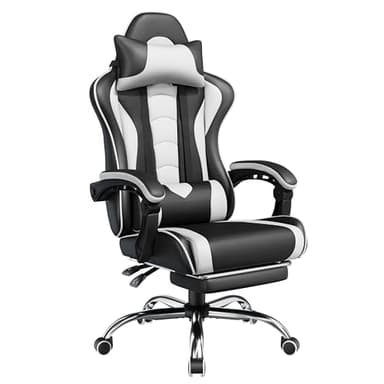 Yaheetech Cadeira de Escritório Cadeira Gaming com Reposapés Cadeira Ergonômica com Rodas Cadeira de Computador Ajustável Cadeira com Suporte Lombar Capacidade Máx 136 KG Branco