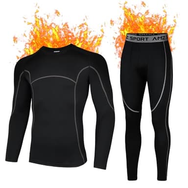 AMZSPORT Conjunto de Roupa Interior Térmica para Homem, Camisa e Calça de Compressão Funcional de Secagem Rápida para Esqui, Montanha, Ciclismo, Fitness, Preto cinzento, L
