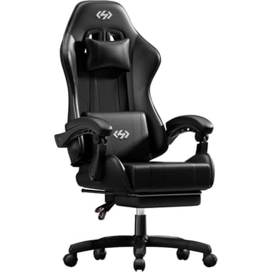 HLFURNIEU Cadeira de jogos ergonómica com suporte lombar, preto