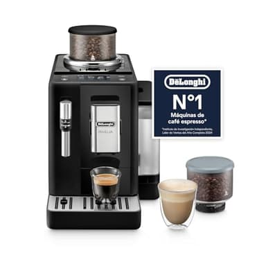 De'Longhi Rivelia Perfetto máquina de café super automática, espuma manual de leite, 8 bebidas One-Touch, ecrã táctil colorido, depósito de grãos de café intercambiáveis, preto (EXAM440.35.B)