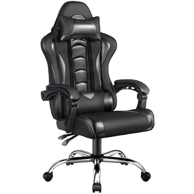 Yaheetech Cadeira de escritório cadeira Gaming cadeira ergonómica com rodas cadeira computador ajustável cadeira com suporte lombar capacidade MAX 136 kg preto