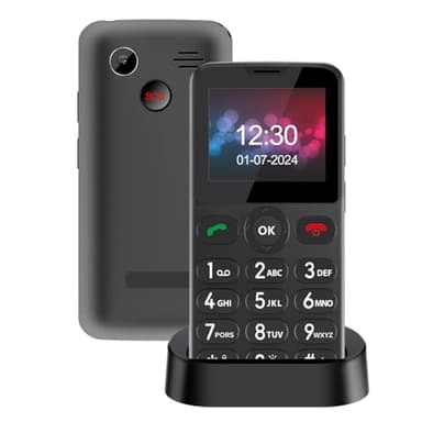 Melefon Telemóvel para idosos, botões grandes e fontes grandes fácil de usar| dispositivo SOS | alto volume| bateria de 1000 mAh com base de carregamento| lanterna e muitos gadgets úteis (preto)