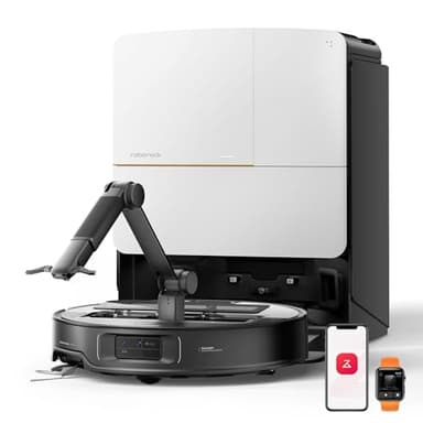 roborock Saros Z70 Robô aspirador com braço mecânico OmniGrip dobrável de 5 eixos, sucção de 22000 Pa, sistema anti-emaranhamento duplo, design ultrafino de 7,98 cm e evita 108 tipos de obstáculos