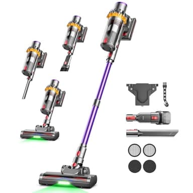 45kPa/580W/70 Mins aspirador sem fios, 1,8 l aspirador de mão com escova anti-emaranhados, ecrã tátil, carregamento de parede, 6 em 1 vassoura aspirador de pó, ideal para pisos tapetes de pêlo de