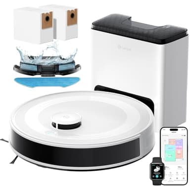 LEFANT M2 Plus Robô aspirador e esfregona, sucção de 6000 Pa, mapeamento inteligente com base de autoesvaziamento, navegação LiDar dToF, ideal para limpar tapetes, pisos duros e pelo de animais