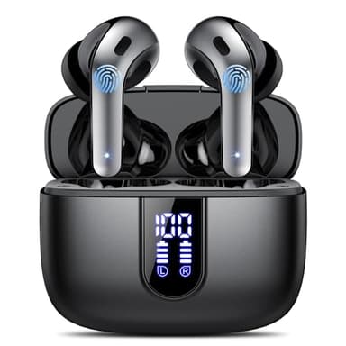 Auriculares sem fios Bluetooth, Auriculares Bluetooth 5.3, 4 Mic com Redução de Ruído ENC, 50H com Graves, Auriculares sem fios Bluetooth IP7 Impermeável, Carregamento Rápido USB-C, Ajuste Confortável