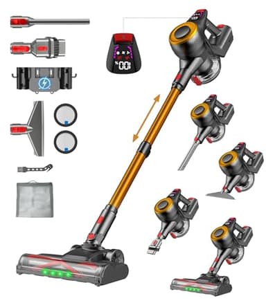 Aspirador sem cabo 48KPa 500 W motor Brushless, 65 m 1,6 l, aspirador sem cabo auto-suporte, carga de parede e V anti-emaranhados, vassoura aspirador sem cabo LED display para animais de estimação