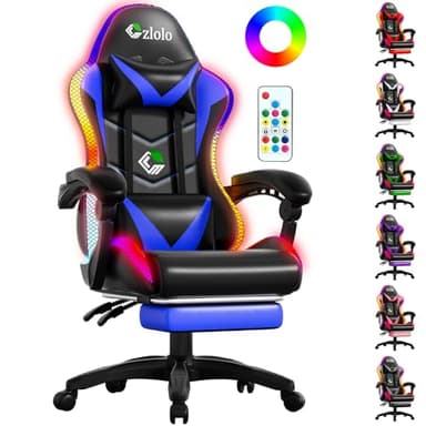 Czlolo Cadeira de jogos com massageador e LED, cadeira de estilo Racing ergonómica reclinável, com apoio para os pés e cervical, apoios de braços acolchoados, rodas de 360°, para adultos e crianças