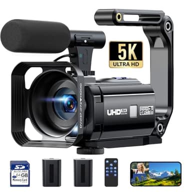FIREFOTO Câmara de vídeo 5K, 56MP Câmara de vídeo dupla lente 16X WiFi IR visão noturna câmera, ecrã tátil 3,0" câmara Vlog Youtube Camcorder com 2 baterias, cartão de 64 GB, microfone