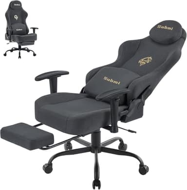 Submi Cadeira de jogo, cadeiras de jogos ergonómica, cadeira de escritório acolchoada, PC cadeira Gamer para adultos com apoio para os pés, cadeira Gamer adulto com suporte lombar 150 kg (cinzento