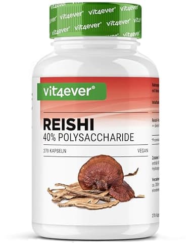Reishi 270 cápsulas veganas com extrato por dose diária de 1300 mg - 40% de Polissacarídeos, Ganoderma Lucidum, alta dosagem, sem aditivos desnecessários, vegano