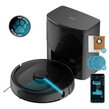 Cecotec Robot aspirador base auto-esvaziada Conga 9590 Spin Revolution Ultra Power Home. Navegação a laser, 10000Pa, App, autonomia 240 min, esfregões rotativos. Escova de silicone para animais de