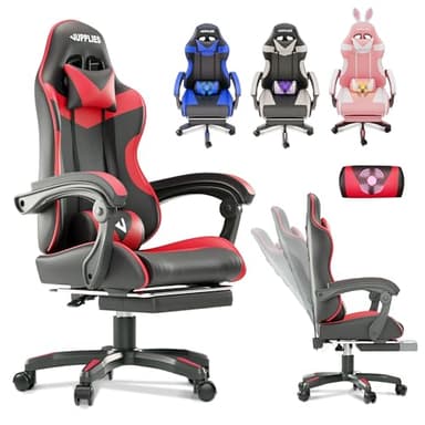JUPPLIES Cadeira Gaming Profissional com Massageador - Cadeira de Escritório Ergonómica com Repousadeira, Altura Regulável e Encosto Reclinável - Cadeira Gamer para Jogos